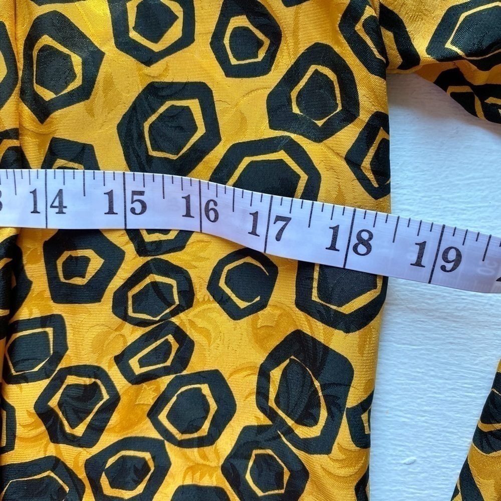 Flora Kung Vintage Geometric Black Squares on Yellow Embossed Long Sleeve Top - Picture 9 of 12